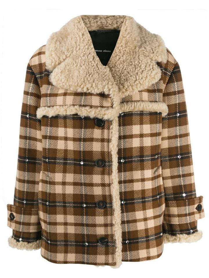 Miu Miu Checked Shearling Jacket - Neutrals