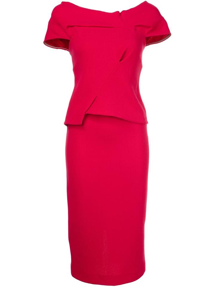 Roland Mouret - V-back Dress - Women - Wool - 14, Pink/purple, Wool