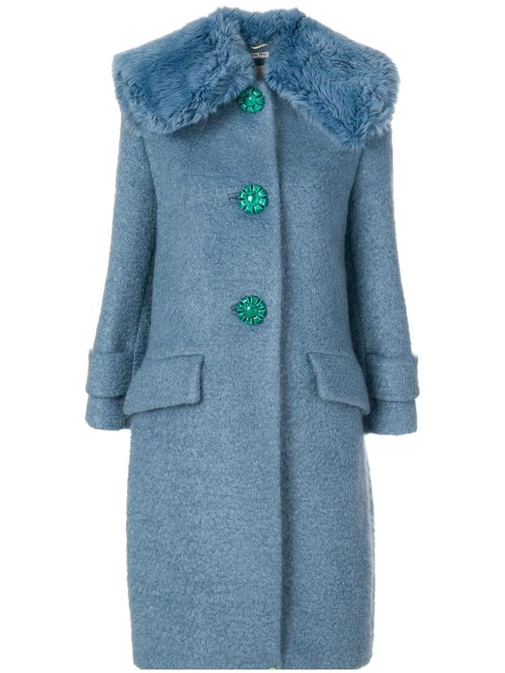 Miu Miu Faux Fur Trim Coat - Blue