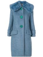 Miu Miu Faux Fur Trim Coat - Blue