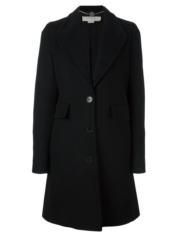 Stella Mccartney Classic Button-up Coat, Women's, Size: 38, Black, Cotton/polyamide/viscose/wool