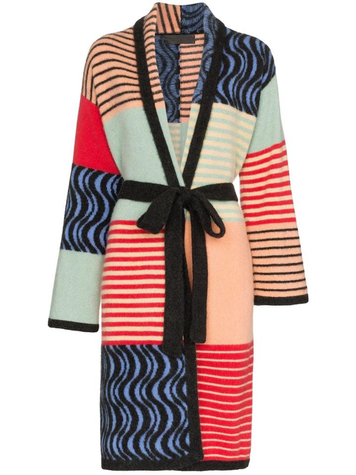 The Elder Statesman Panelled Belted Cashmere Coat - Multicolour