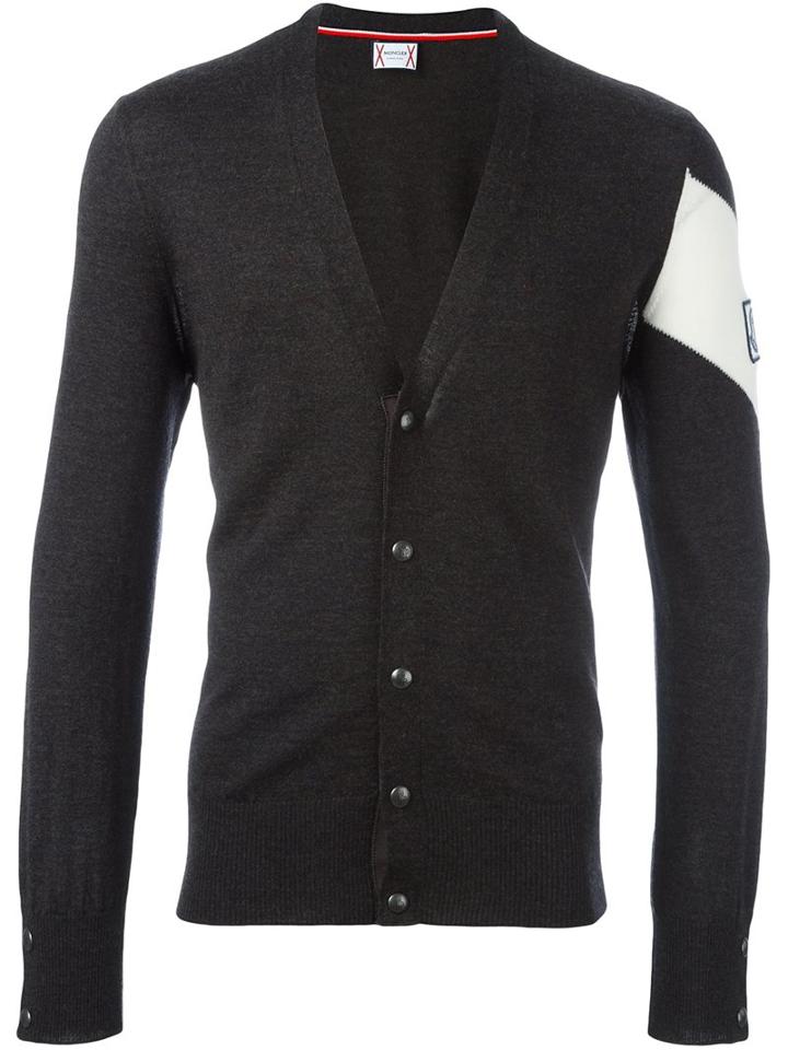 Moncler Gamme Bleu Logo Plaque Cardigan, Men's, Size: Small, Grey, Virgin Wool