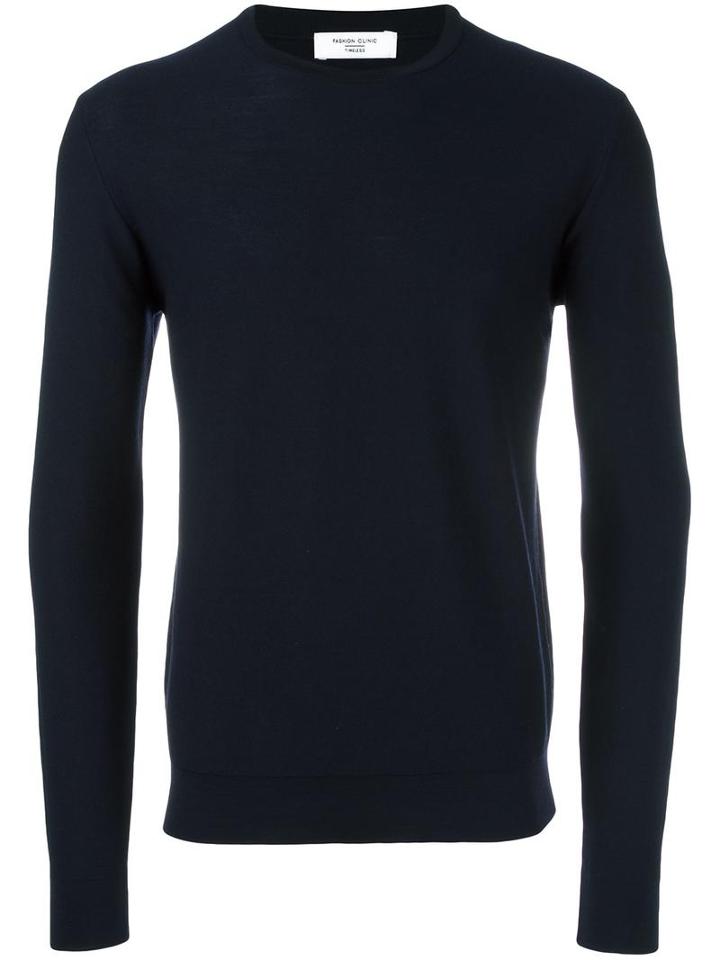 Fashion Clinic Classic Crew Neck Jumper, Men's, Size: 54, Blue, Wool