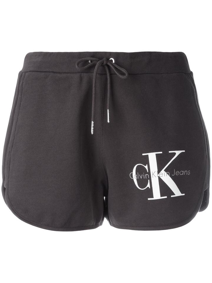 Calvin Klein Jeans Logo Print Track Shorts, Women's, Size: Small, Grey, Cotton