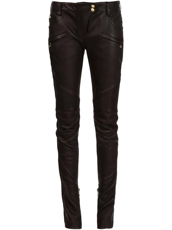Balmain Leather Biker Trousers, Women's, Size: 42, Black, Lamb Skin