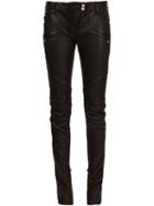 Balmain Leather Biker Trousers, Women's, Size: 42, Black, Lamb Skin