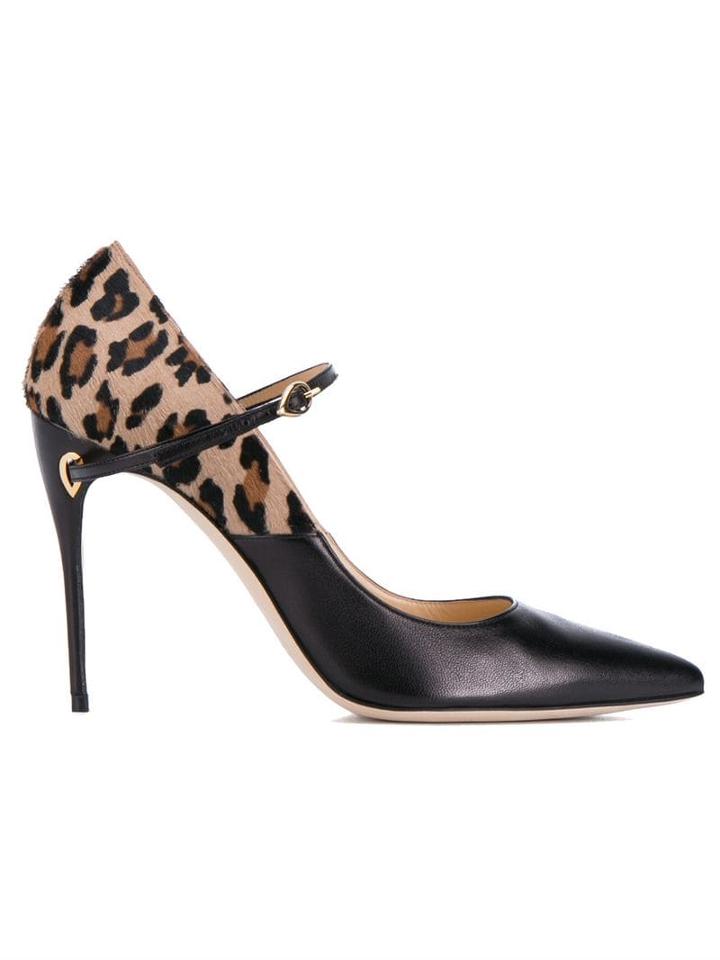 Jennifer Chamandi Black Leopard Lorenzo 105 Leather Pumps