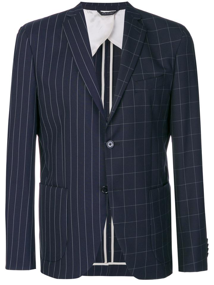 Lc23 Contrast Stripe And Check Detail Blazer - Blue