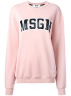 Msgm Logo Print Sweatshirt, Women's, Size: Xs, Pink/purple, Cotton