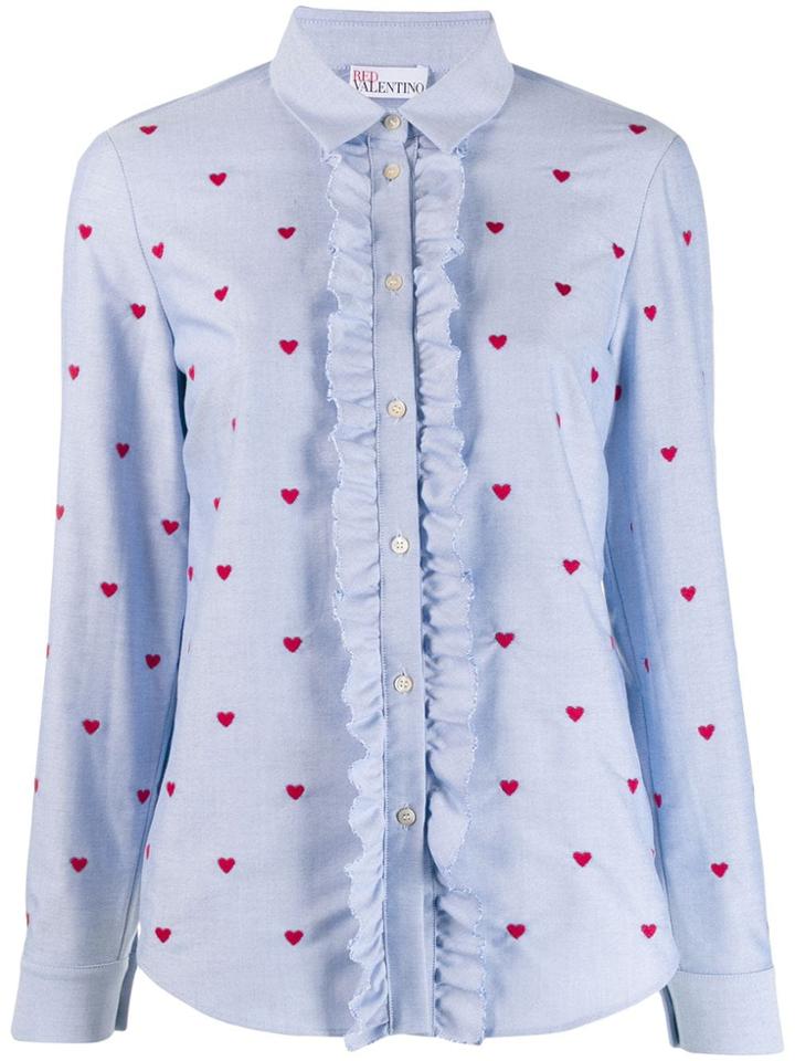 Red Valentino Heart Pattern Ruffle Trim Shirt - Blue