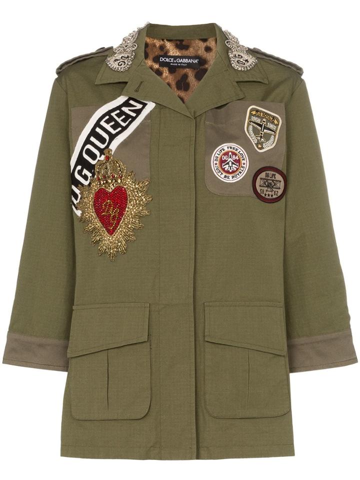 Dolce & Gabbana Badge Patch Collared Button Down Military Jacket -