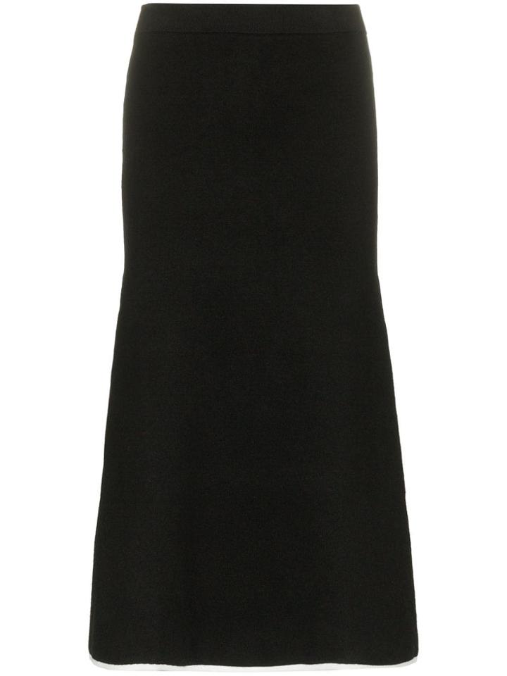 Joostricot High-waisted Knitted Flared Midi Skirt - Black