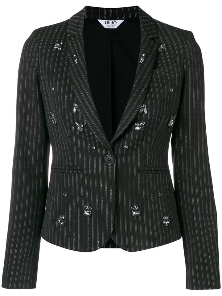 Liu Jo Crystal-embellished Striped Blazer - Black