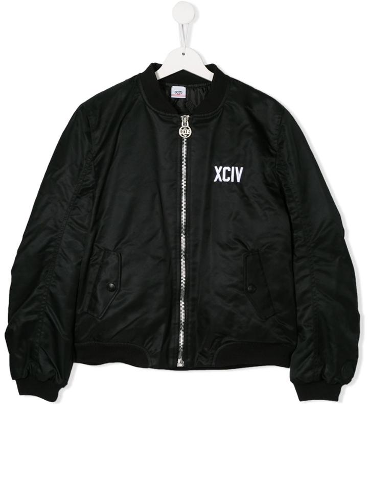Gcds Kids Teen Logo Embroidered Bomber Jacket - Black