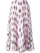Prada Printed Pleated Skirt, Women's, Size: 40, Pink/purple, Silk/polyester