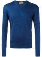 Cruciani V Neck Sweatshirt, Men's, Size: 54, Blue, Silk/cashmere