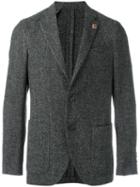 Lardini Herringbone Blazer, Men's, Size: 52, Black, Viscose/cupro/wool/silk