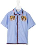 Gucci Kids Tiger Embroidered Shirt, Boy's, Size: 10 Yrs, Blue
