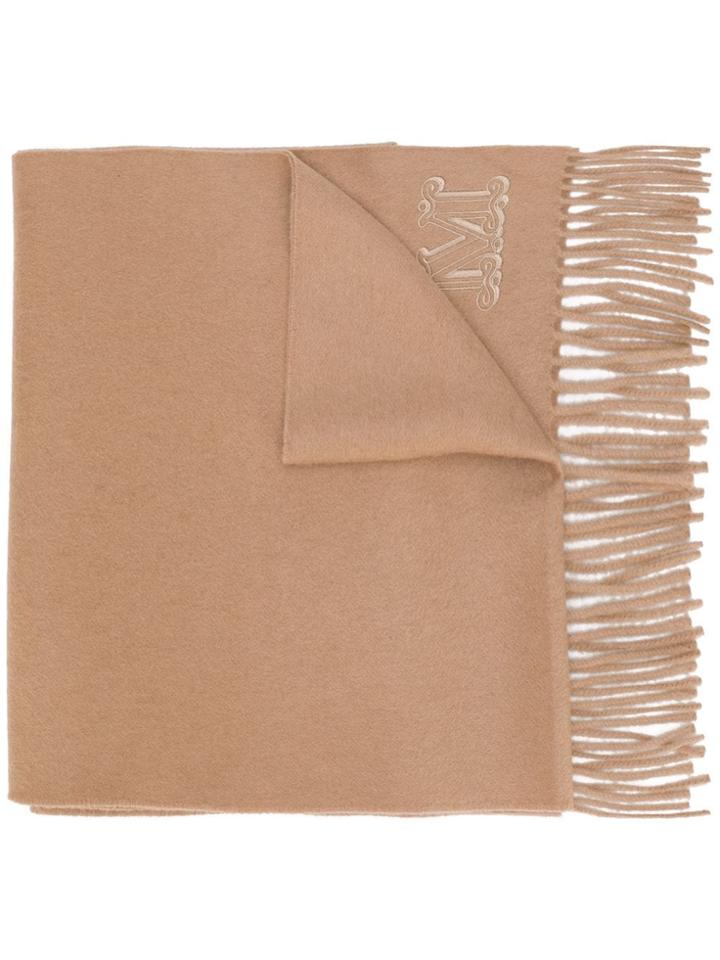 Max Mara Fringe Logo Scarf - Neutrals