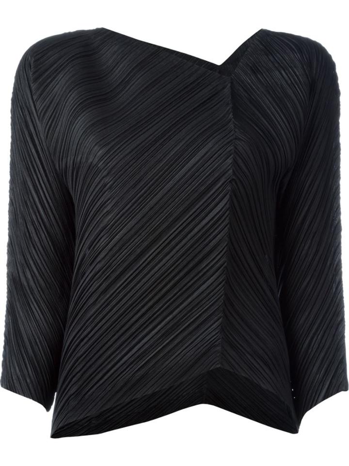 Pleats Please By Issey Miyake Asymmetric Pleated Top, Women's, Size: 13, Black, Polyester