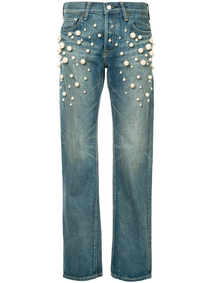 Tu Es Mon Trésor Pearl Snow Pocket Jeans Short Length - Blue