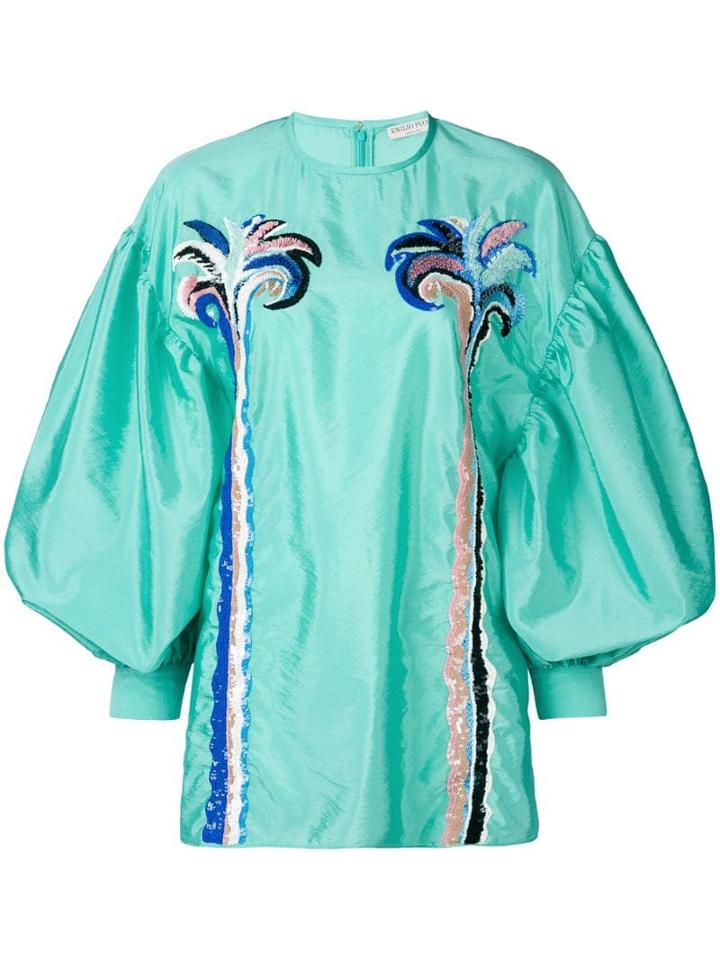 Emilio Pucci Guanabana Embroidered Puff Sleeve Blouse - Green