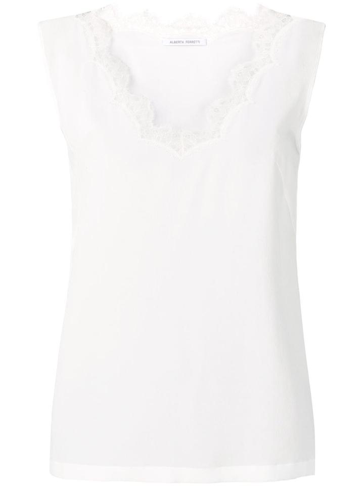 Alberta Ferretti Lace Trim Tank Top - White