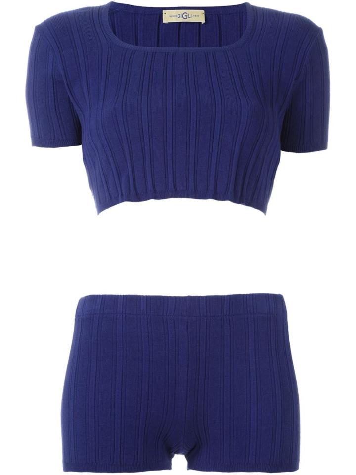 Romeo Gigli Vintage Ribbed Top And Shorts Set