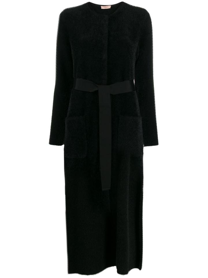 Twin-set Tie-waist Side Slit Midi Skirt - Black
