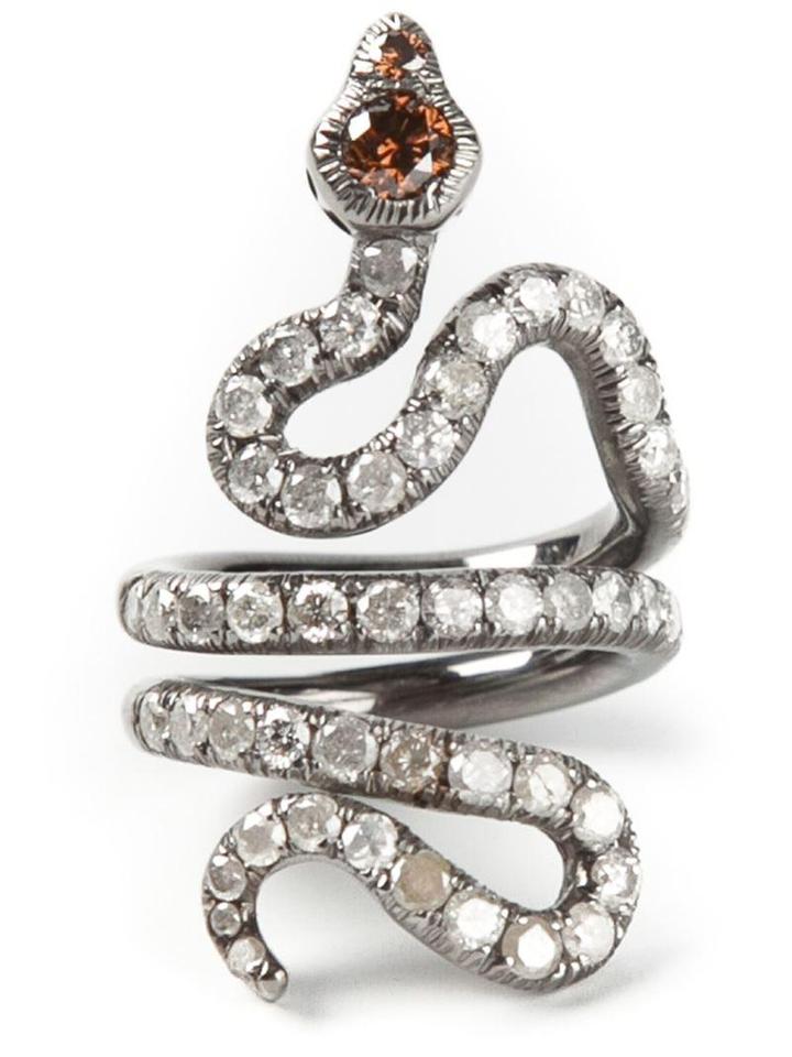 Loree Rodkin Gold And Diamond Pave Coiled Snake Pinky Ring
