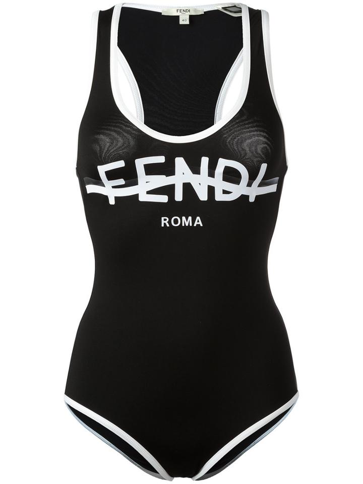 Fendi Wavy Logo Print Bikini, Women's, Size: 42, Black, Polyamide/spandex/elastane
