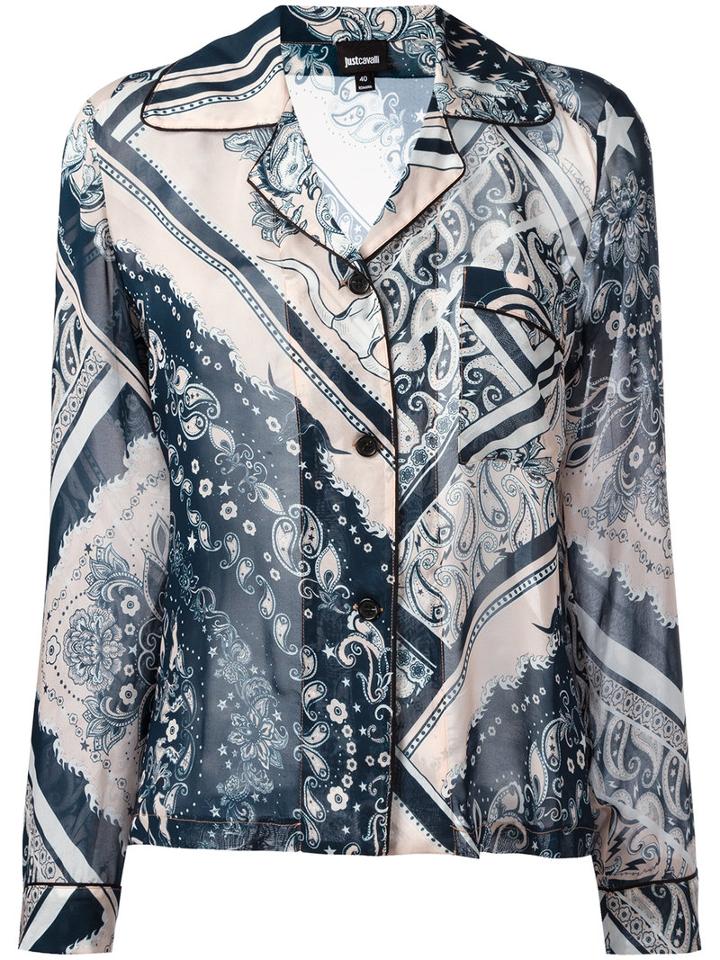 Just Cavalli Printed Patch Pocket Shirt, Women's, Size: 38, Pink, Viscose