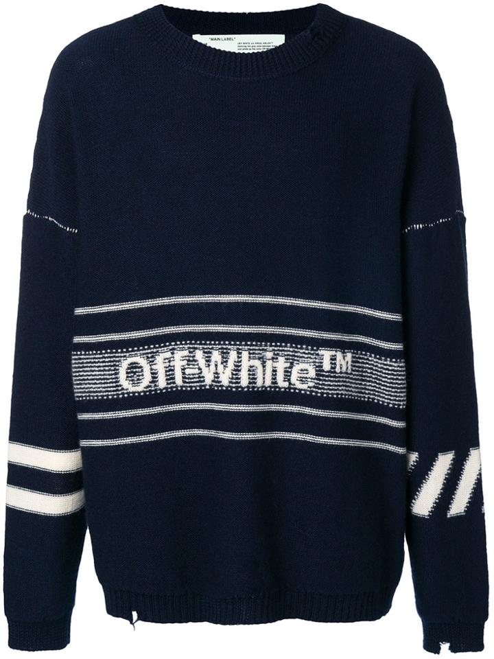 Off-white Logo Embroidered Sweater - Blue