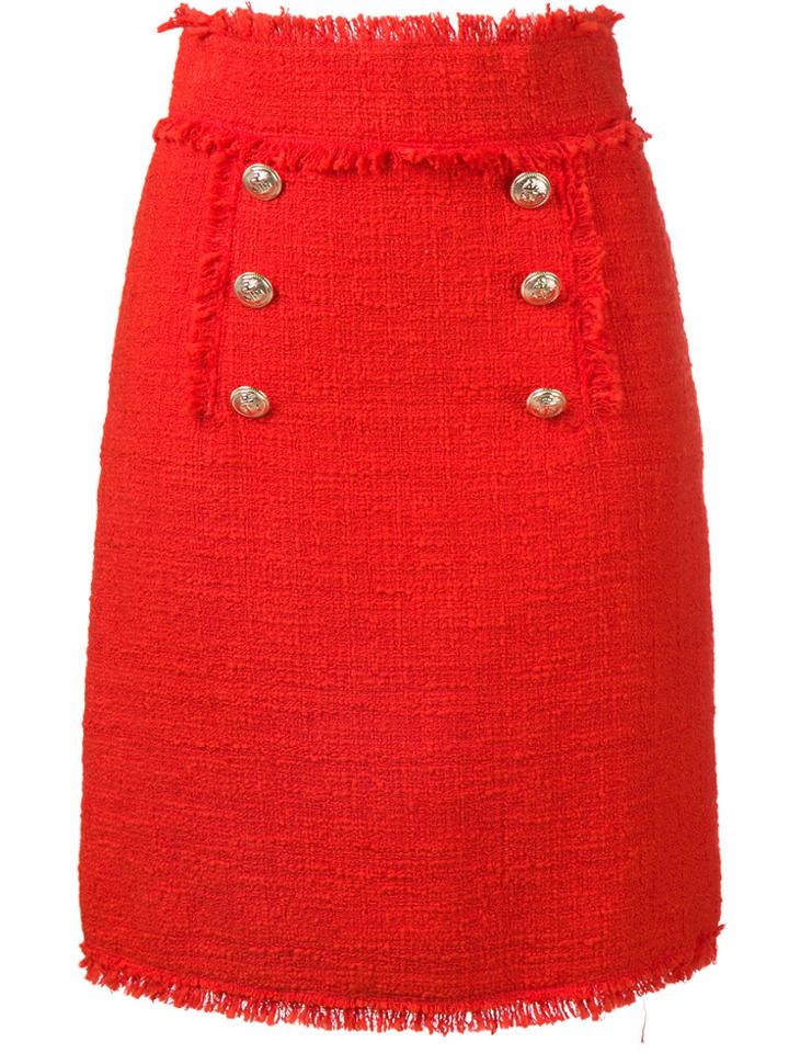 Msgm Bouclé Tweed Frayed Skirt - Yellow & Orange