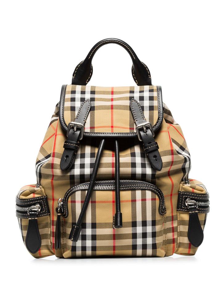 Burberry Vintage Check Small Cotton And Leather Backpack - Nude &