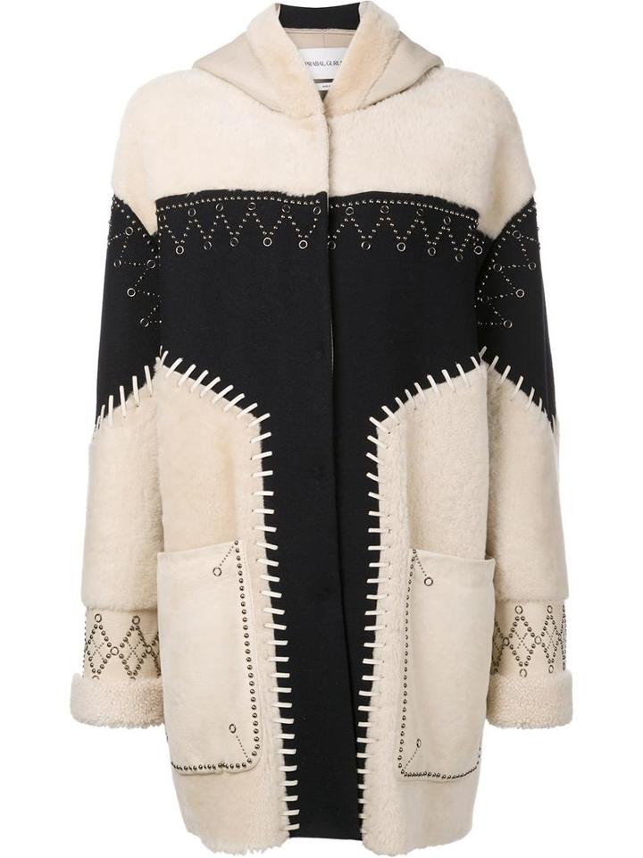 Prabal Gurung Studded Shearling Coat, Women's, Size: 4, Nude/neutrals, Nylon/viscose/lamb Fur/spandex/elastane