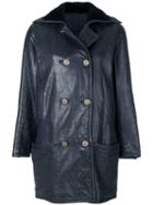 Versace Pre-owned Double-breasted Leather Coat - Blue