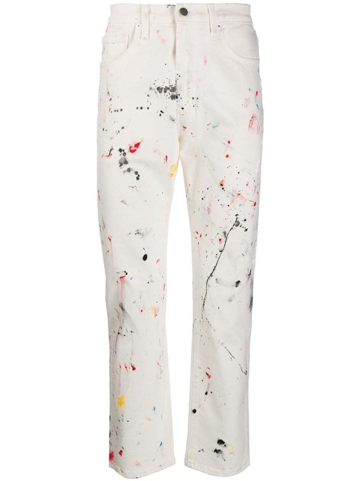Lost Daze Paint Splatter Straight Leg Jeans - White