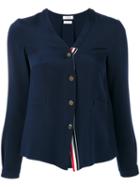Thom Browne - V-neck Cardigan - Women - Silk - 38, Women's, Blue, Silk