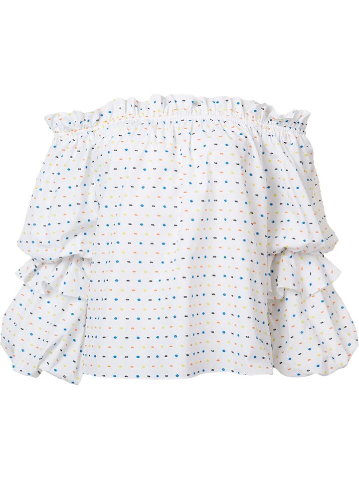 Caroline Constas Polka Dots Off-shoulders Blouse, Women's, Size: Xs, White, Cotton