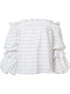 Caroline Constas Polka Dots Off-shoulders Blouse, Women's, Size: Xs, White, Cotton