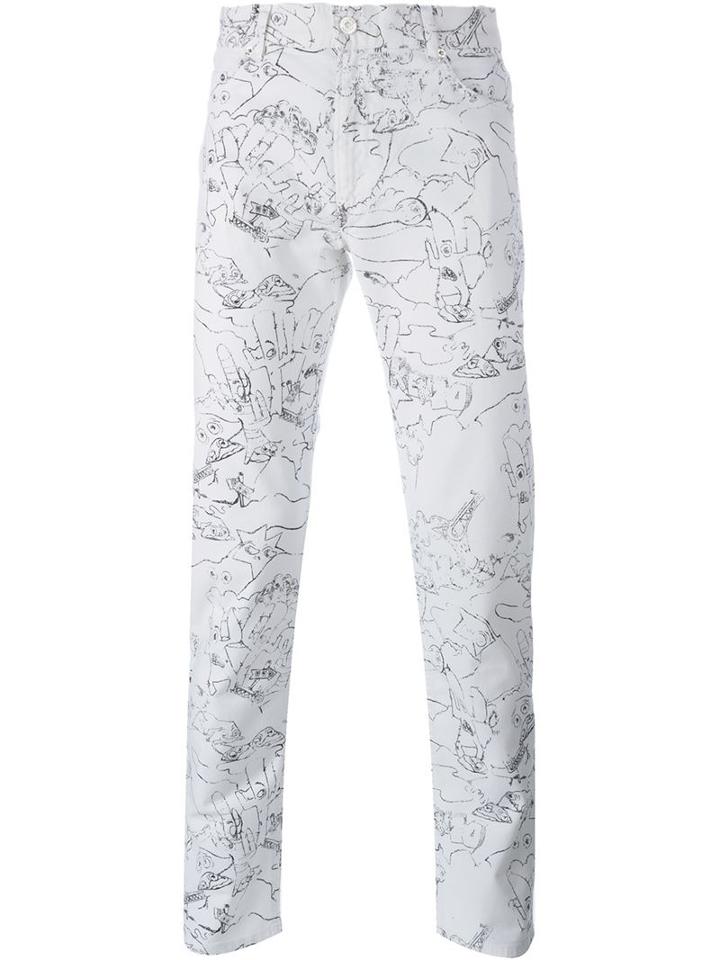 Kenzo Cactus Print Jeans, Men's, Size: 30, White, Cotton/spandex/elastane