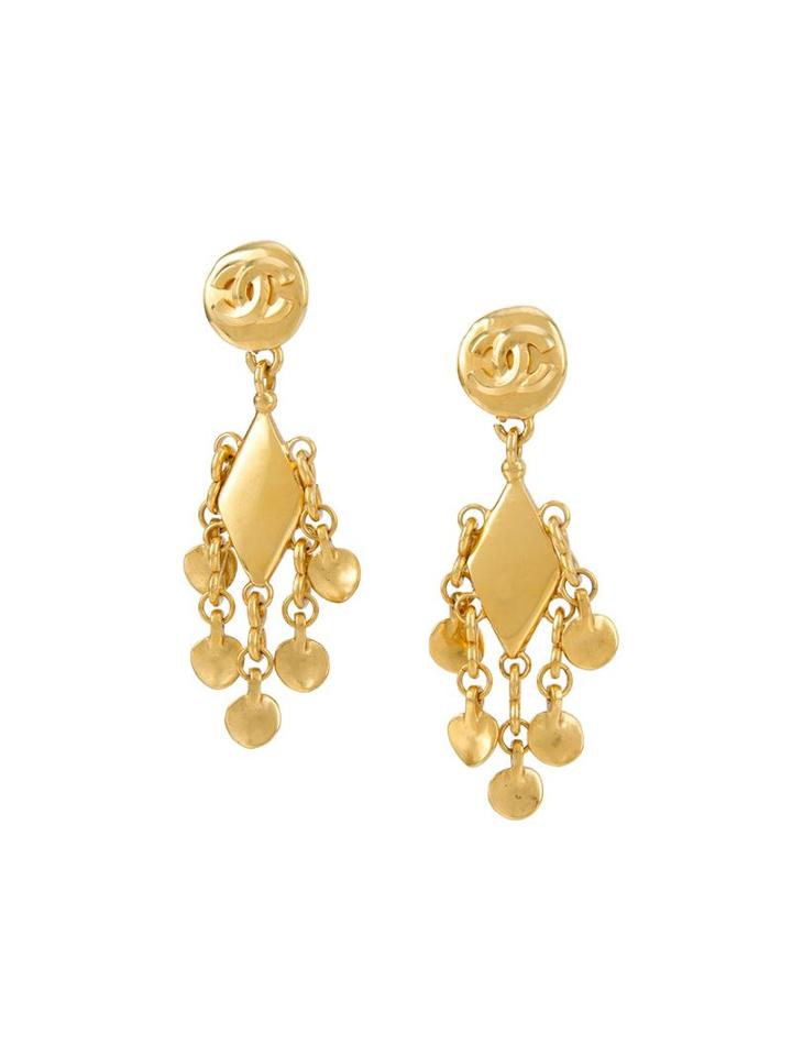 Chanel Vintage Cc Logo Fringe Clip-on Earrings