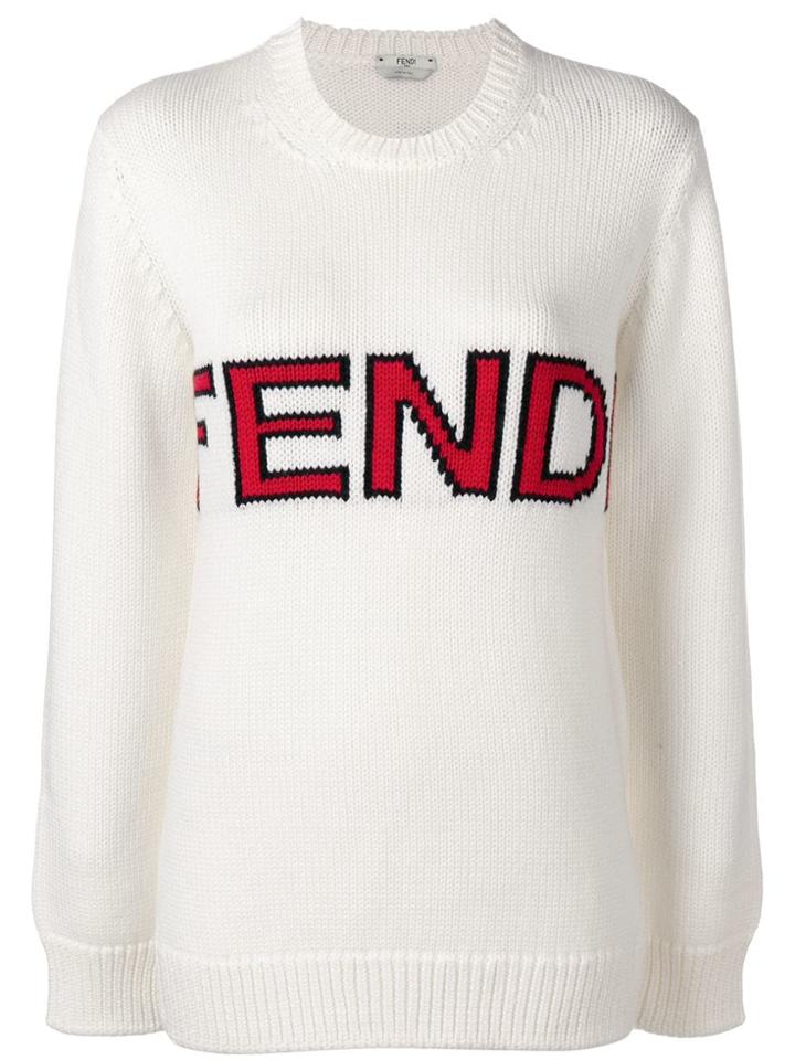 Fendi Intarsia Logo Sweater - White