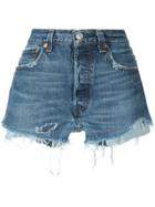 Icons Frayed Denim Shorts - Blue