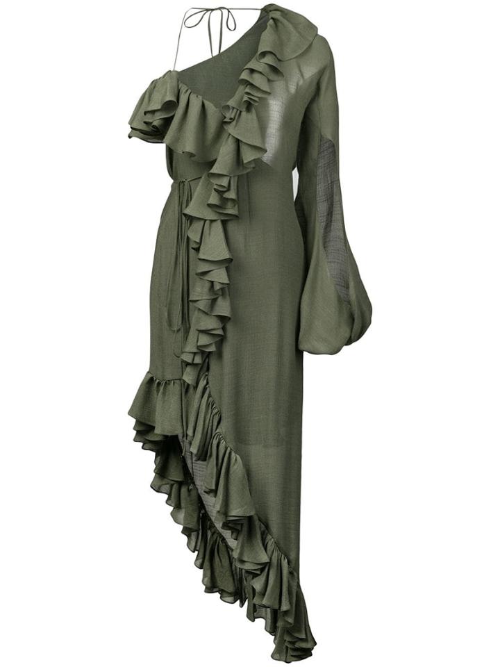 Juan Carlos Obando Asymmetric Ruffled Dress - Green