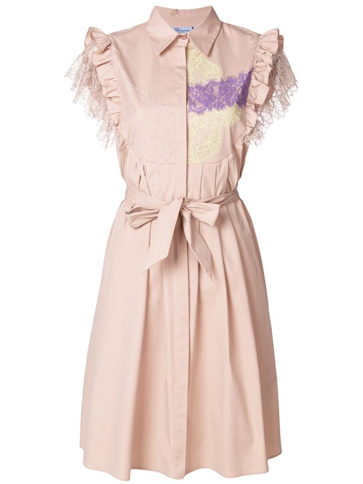Blumarine Lace Trim Belted Dress - Nude & Neutrals
