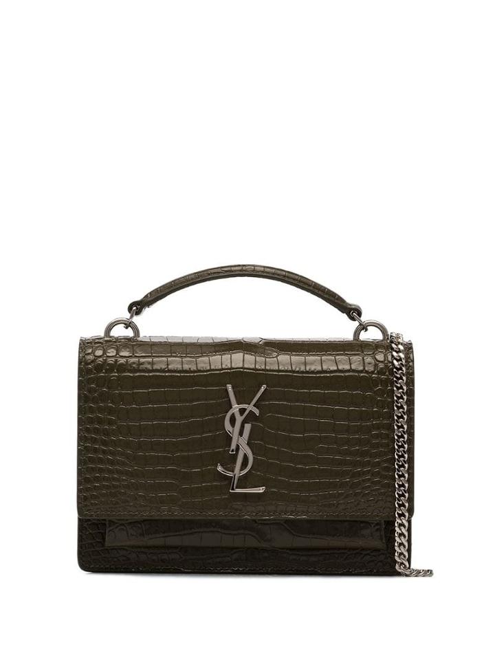 Saint Laurent Small Sunset Croc-effect Shoulder Bag - Green