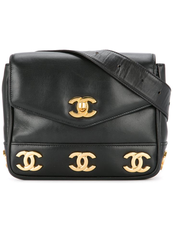 Chanel Vintage Logo Flap Belt Bag - Black